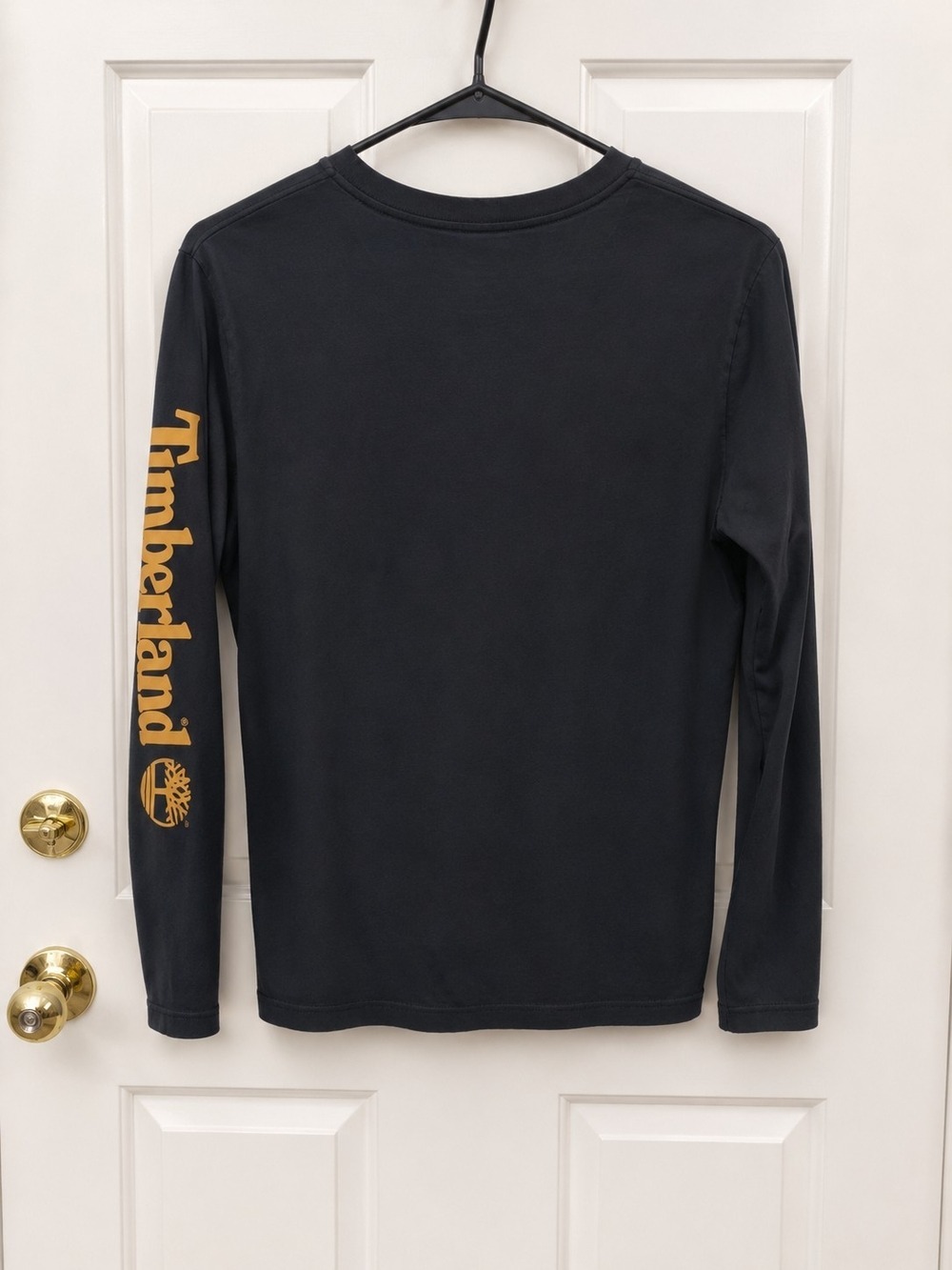 Timberland Black Long Sleeve Cotton Tee Orange Graphic Logo - Picture 5 of 5